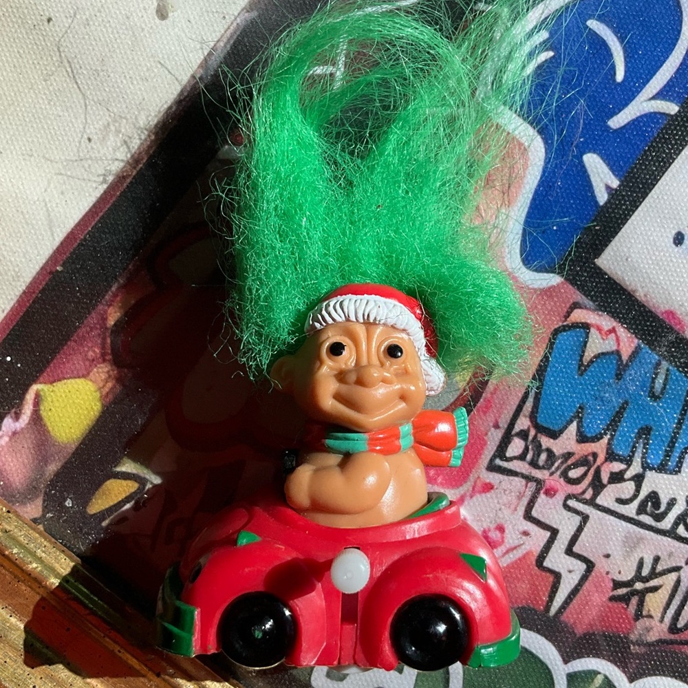 VERY VINTAGE Russ Troll Doll in Red Car with Green Hair